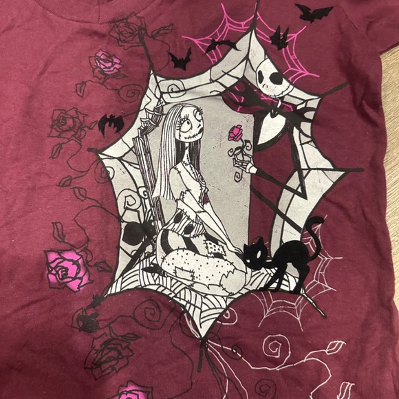 Burgundy Disney Jack & Sally Nightmare Before Christmas Tee Women's M - Picture 3 of 4
